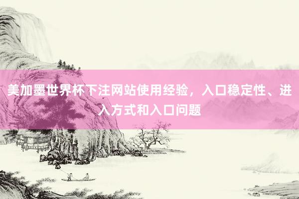 美加墨世界杯下注网站使用经验，入口稳定性、进入方式和入口问题